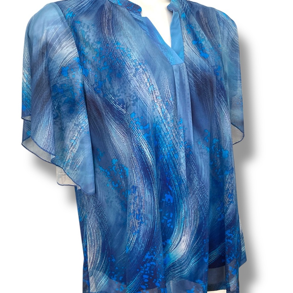Timeson Women's Short Sleeve V Neck Blouse Double Layers Mesh Tunic Top - Picture 3 of 8